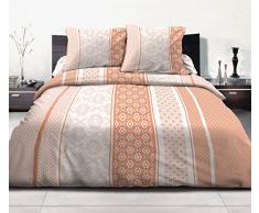 Home Passion Parure de Couette 3 piÃ¨ces ETHNORA Mandarine 100% Coton 57 Fils, Multicolore, 240x260x0,1 cm