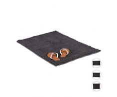 Relaxdays Tapis de Bain Microfibre Shaggy 60x100 cm Sortie Douche Tapis de Douche antidérapant Moelleux Absorbant, Gris