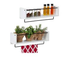 Relaxdays 10028930 ÃtagÃ¨re Murale Cuisine Set de 2, Barre de Suspension Crochet S, Ã©pices, torchon HxlxP 17,5 x 51 x 15 cm, Blanc