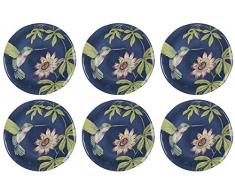 Creative Tops Drift Lot de 6 assiettes en mÃ©lamine ultra rÃ©sistante Motif oiseau et fleur Bleu/vert 27,5 cm, MÃ©lamine, bleu/vert, 27.5 x 27.5 x 2 cm