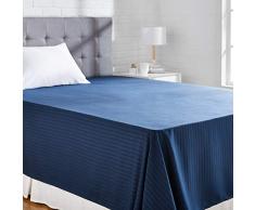 AmazonBasics Drap plat en microfibre haut de gamme Motif rayures, 180 x 260 + 10 cm - Bleu marine