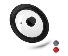 Relaxdays 10027987_46 Couvercle, Verre, Universel, Rebord Silicone, Trou Vapeur, Casseroles, poêles, D 20-24 cm, Noir