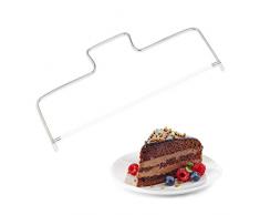 Relaxdays 10024274 Coupe-tarte en acier inoxydable avec 2 fils réglable en hauteur Compatible lave-vaisselle 34 cm Argenté