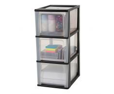 Iris Ohyama 130042.0 A4 (Roulettes) trois, Tour Noir, Colonne 3 Tiroirs, Commode, Rangement de Bureau-OCH-2300, Plastique, 3 x 13 L