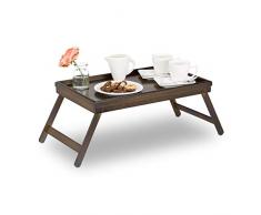 Relaxdays 10023235, Marron Foncé Tablette de Lit Bambou Pieds Rabats Rebords Plateau de Service & Petit Déjeuner, 22x64x31cm