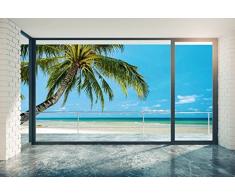Scenolia Papier Peint IntissÃ© Plage Paradisiaque et Cocotier 4 x 2,70m - DÃ©coration Murale Effet Trompe lâOeil - RevÃªtement Panoramique Tapisserie XXL - Pose Facile et QualitÃ© HD