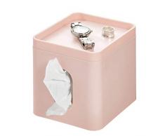 iDesign boîte à mouchoirs, petite boîte mouchoirs en plastique, accessoire salle de bain avec support pour maquillage et bijoux, rose