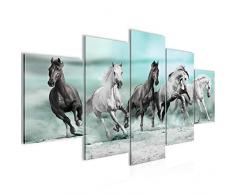 Tableau decoration murale Les Chevaux - XXL Impression sur Toile Salon Appartment 5 Parties - prêt à accrocher - 014153b