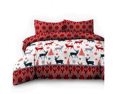 AmeliaHome Snuggy Collection Parure de lit en Flanelle 100% Coton Motif Fleurs, Flanelle Coton, Winter Extravaganza, 200x220 + 2 * 80x80