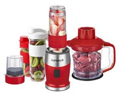 CONCEPT Ã©lectromÃ©nager SM3392 Mixeur smoothie Â« FRESH & NUTRI Â», 700 W, rouge, 1200 ml hachoir, moulin, 3 recipients en tritan, sans BPA, fonction Pulse, corps caoutchouc + inox, 23 000 tours/min.