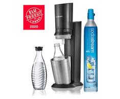Sodastream Pack SpÃ©cial Machine Crystal en Alu brossÃ© Gris/Noir + 2 Carafes en Verre de 0.6L rÃ©utilisables Ã linfini pour prÃ©server la qualitÃ© et la finesse des Bulles