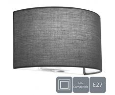 HARPER LIVING 1 x E27/ES Applique murale avec interrupteur, Abat-jour en tissu semi-circulaire gris, convient pour mise Ã niveau LED, idÃ©al pour chambre Ã coucher, salon, couloir, hÃ´tel, hÃ´tel