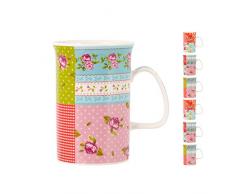 H & H 8736000Â Lot de 6Â Mug New Bone China Patchwork CC320Â prÃ©paration ameublement Table