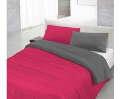 Italian Bed Linen CP-NC-Fragola/Fumo â 2P Natural Color housse de couette double-face couleur unie avec taies doreiller, 100 % Coton, Fraise/Gris foncé