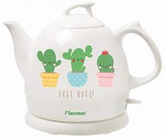 Bestron Bouilloire électrique rétro, 0,8 L, Env. 1800 W, Céramique, Imprimé : Kaktus