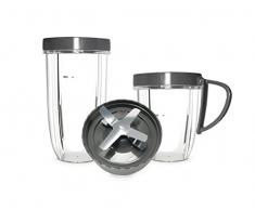NUTRIBULLET - Kit accessoires 600 W et 900 W - Pack accessoires pour extracteur de jus Nutribullet - Kit gobelets, couvercles et lames supplÃ©mentaires pour extracteur de nutriments Nutriblast ,Gris