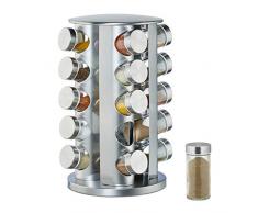 Relaxdays 10026458 Carrousel à épices avec 20 pots à épices rotatifs à 360° en acier inoxydable Argenté 34,5 cm