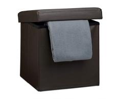 Relaxdays 10019043 Tabouret pliant en similicuir pouf de rangement pliable repose-pieds de stockage carrÃ© 38 x 38 x 38 cm avec couvercle amovible assise table ottoman coffre chaise, marron