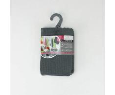 ligne décor 3 torchons 40x40 cm cuistot anthracite 2 unis + 1 rayé