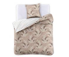 DecoKing Parure de lit 135x200 cm 1 taie doreiller 80x80 Beige Motif Floral Fleurs Housses de Couette Microfibre Ensembles de literie Cappuccino Marron Chocolat Blanc Calluna Hypnosis Collection