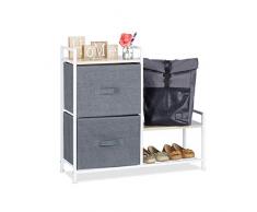 Relaxdays Meuble Rangement 2 Tiroirs Tissu Commode Etagère Tiroir Tissu, 76 x 84 x 29 cm, Gris