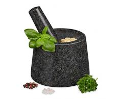 Relaxdays 10029959 Mortier et Pilon, en Granit, Poli, Longue Vie, pour épices et Herbes, broyeur en Pierre D 13,5 cm Gris foncé