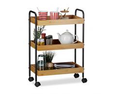 Relaxdays Desserte de Cuisine Bambou 3 Niveaux, 70 x 50 x 28 cm, Nature/Noir