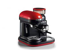 Ariete 1080 Machine à expresso avec moulin à café intégré moderne pour café en grains et en poudre, cappuccinatore mousseur à lait, filtre 1 et 2 tasses, 1080 W, 800 Cubic_Centimeters, 15, rouge/noir