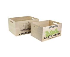 LA BOITE A BT6683 Cagette de Rangement Marché - 2 pcs, Bois, Beige-Taupe Beige-Vert, 37 x 27 x 20 cm