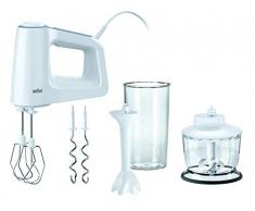 Braun HM3135 MultiMix 3, Batteur avec Fouet et Pétrin amovibles, 500 W, 5 vitesses réglables, Mini Hachoir 500 ml, Bol Gradué 600 ml, Pied mixeur, Blanc