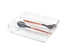 iDesign range couvert, grand rangement tiroir en plastique pour couverts et autres ustensiles, casier rangement plastique à 3 compartiments pour les tiroirs, transparent