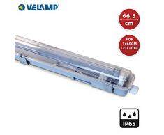 Velamp NEPF118 extérieur étanche IP65 pour 1 Tube LED de 60 cm (Non fourni). Plafonnier de Jardin. Pré câblé. Montage Simple. Longueur 66,5 cm, Acrylonitrile butadiène styrène, Gris