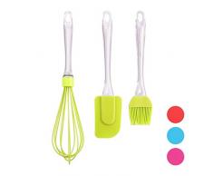 Relaxdays Set de 3 pinceaux de cuisine en silicone avec pinceau, spatule et fouet Vert