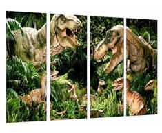 Tableau Moderne Photographique, Impression sur bois, Forêt de dinosaures de la nature sauvage, Rex Velociraptor, 131 x 62 cm, ref. 27078