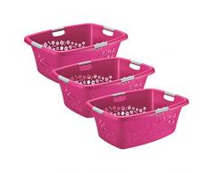 Rotho Flowers Lot de 3 paniers à Linge Vert 50 l, Plastique (PP) sans BPA, Rose Bonbon, 50 Liter (65,1 x 48,6 x 26,2 cm)