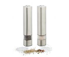 Relaxdays 10026465_55 Moulin Ã sel Ã©lectrique Poivre, saliÃ¨re, poivrier, meule cÃ©ramique, Lot de 2, INOX, HxD 21x4,5 cm, argentÃ©