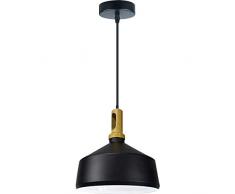 Suspension E27 Max.60W abat-jour Alu Noir Mat et Bois clair extÃ©rieur / Blanc intÃ©rieur cable PVC L.150cm Noir