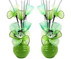 Paire de vases Vertes Assorties avec Fleurs artificielles Vertes Vives, dÃ©corations pour Salon, Rebord de fenÃªtre, Accessoires de Maison, 32 cm