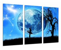 Tableau Moderne Photographique, Impression sur bois, Paysage de pleine lune, Silhouette de femme danseuse, 97 x 62 cm, ref. 26849