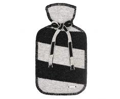 GIESSWEIN Bouillotte Hatting Anthracite St -Biberon Chauffant avec Housse, Housse Amovible en 100% Laine dagneau, Housse Douce et Chaude en Laine, Coussin Chauffant Housse Lavable, 2 litres