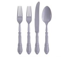 ASSORTIMENT DE COUVERTS JETABLES, COLLECTION VINTAGE, Couverts en plastique robuste, Assortiment de 96 pcs, 48 fourchettes, 24 couteaux et 24 cuillÃ¨res, pour mariages et dÃ®ners de haut standing (Gris)