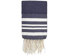 Moorish Idol - Fouta Nid dAbeille Lurex- 100cm x 200cm- Bleu Jean/Argent
