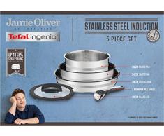 Tefal Ingenio Jamie Oliver Batterie de cuisine en acier inoxydable, Acier inoxydable, Lot de 5, 5-Piece Set