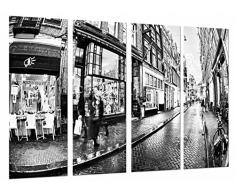 Tableau Moderne Photographique, Impression sur bois, Scène de ville Old Street, Vintage, noir et blanc, 131 x 62 cm, ref. 27042