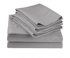 Impressions Superior - Ensemble de Drap de lit, 198 x 203 cm, Ã Ourlet Cousu, 600 Fils au Pouce carrÃ©, avec taies doreiller, Coton mÃ©langÃ©, Gris