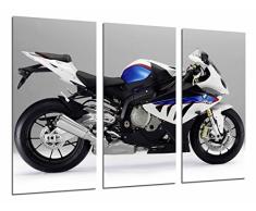 Tableau Moderne Photographique, Impression sur bois, BMW Motorcycle, Blanc et Bleu, Route, 97 x 62 cm, ref. 26676