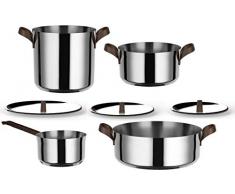 Alessi Edo PU100S7 - Set De Casseroles en Acier Inoxydable 18/10, Poigneés en Acier Inoxydable 18/10 Avec Revêtement en PVD, Marron, 7 Pièces