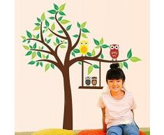 Walplus Autocollant Mural Arbre Vert Hibou Amovible Autocollant Art Mural Décalques Vinyle Maison Décoration DIY Vivant Chambre Bureau Décoration Papier Peint Chambre DEnfants Cadeau, Multicolore