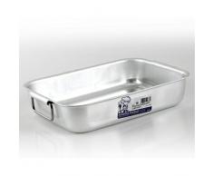 Pentole Agnelli Plat Ã rÃ´tir de Forme rectangulaire Ã Bord Haut, Poids Moyen, avec Coins arrondis et poignÃ©es coudÃ©es sans Rivets, argentÃ©, en Aluminium 55 x 36 x 10Â cm Argent