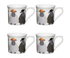Kitchen Craft Lot de 4 Tasses cannelées en Porcelaine Motif Animal Gris 300 ML, Porcelaine, Gris, 300 ML, Set of 4